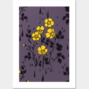 Purple and Yellow Flower Pattern Posters and Art